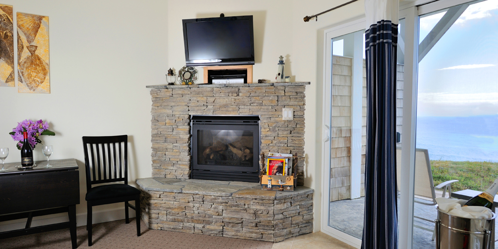 gas fireplace and satellite HDTV